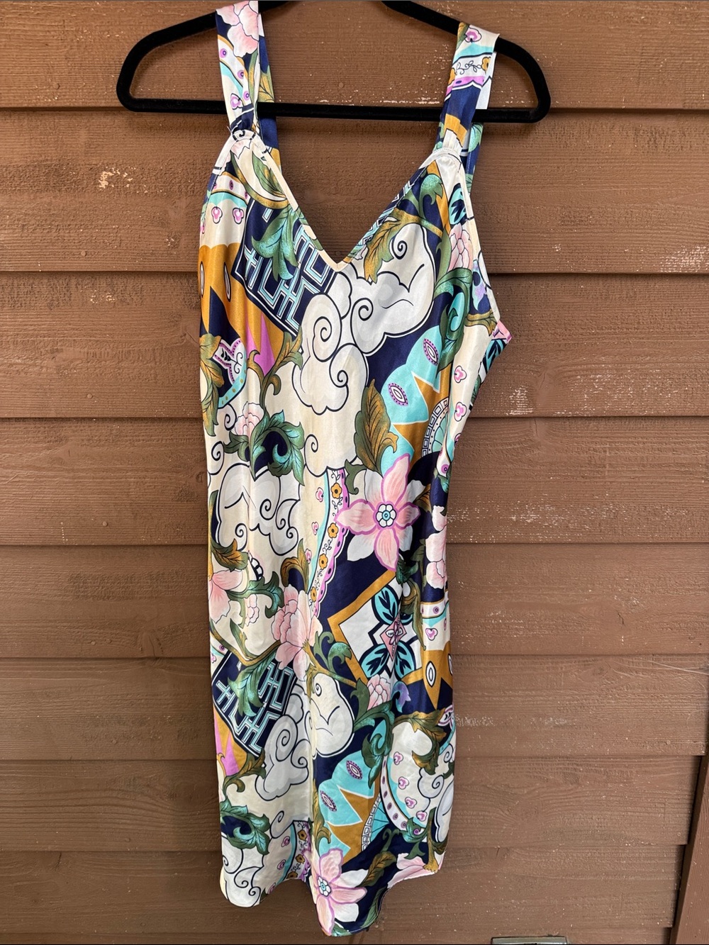 Josie Floral Multicolor Satin Chemise — Pink & Teal Print size Medium